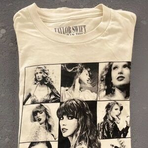 TAYLOR SWIFT The Eras Tour US Dates Cream Beige T-Shirt SZ LARGE